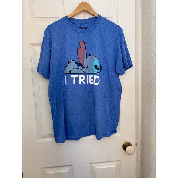 Disney Lilo & Stitch “I Tried” Blue Graphic Tee Unisex Size Large - Picture 1 of 3